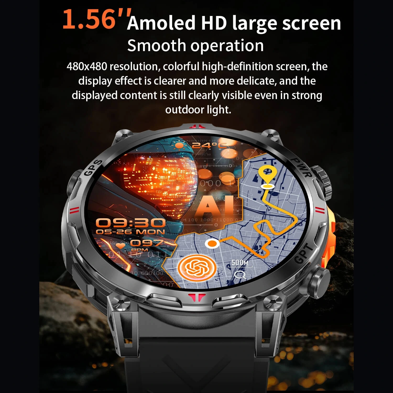 Smartwatch Microwear KC93 - Orange Camo Silicone