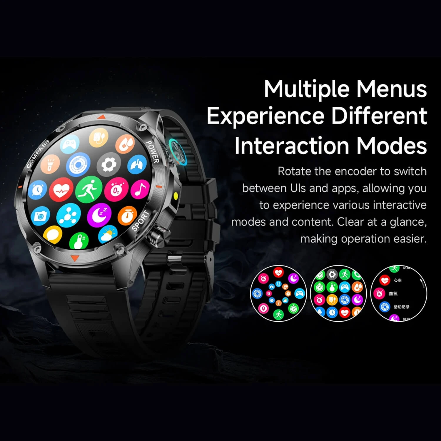 Smartwatch Microwear V65 - Black Silicone