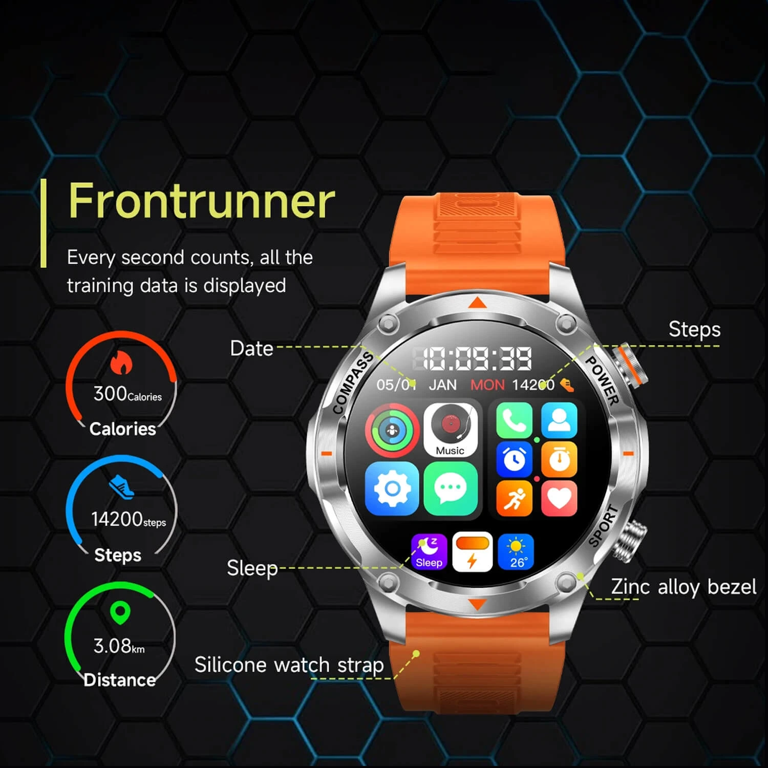 Smartwatch Microwear V65 - Black Silicone