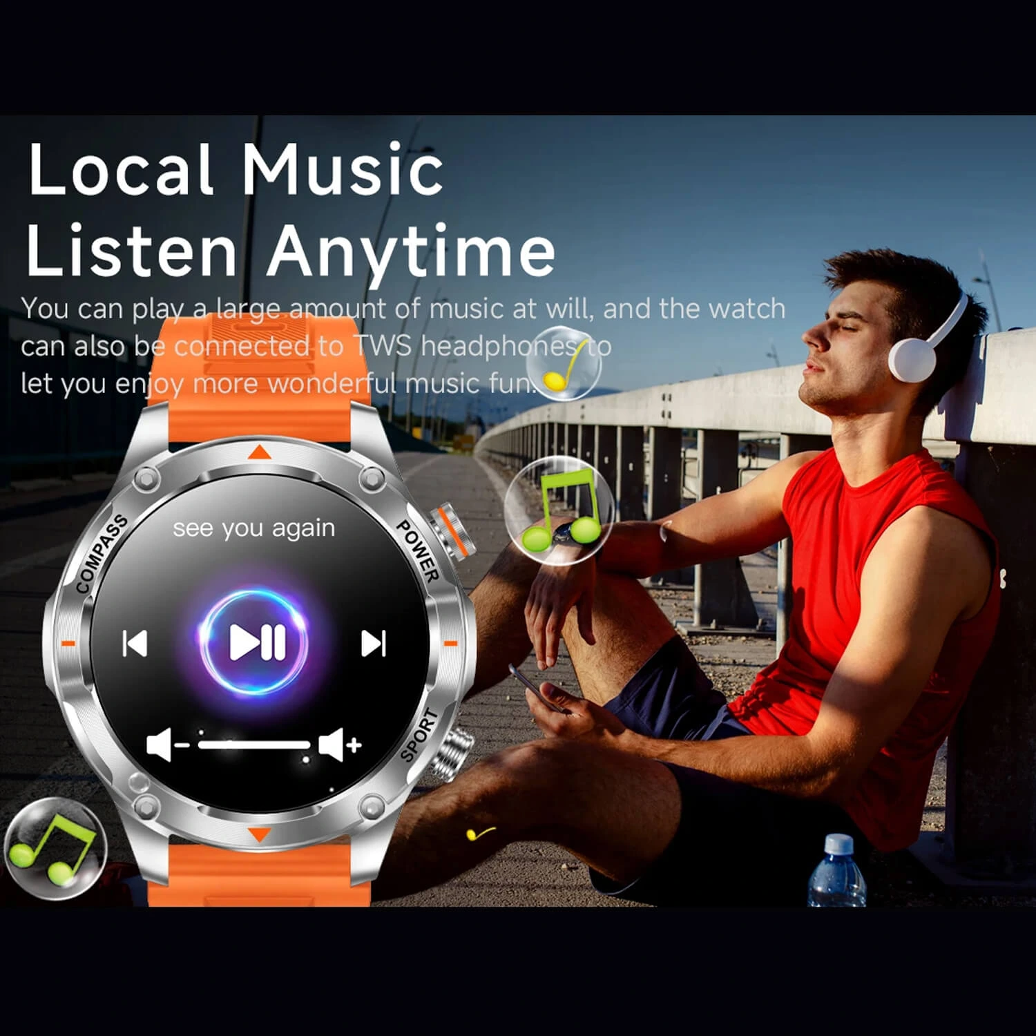 Smartwatch Microwear V65 - Black Silicone