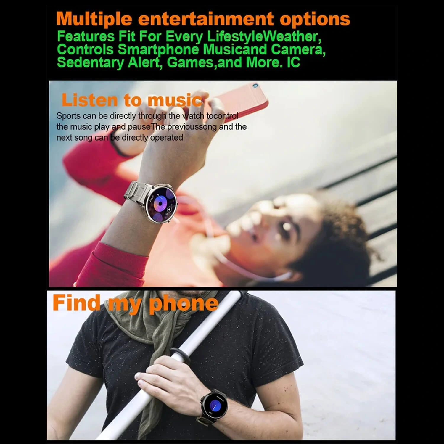 Smartwatch Microwear V69 - Black Silicone