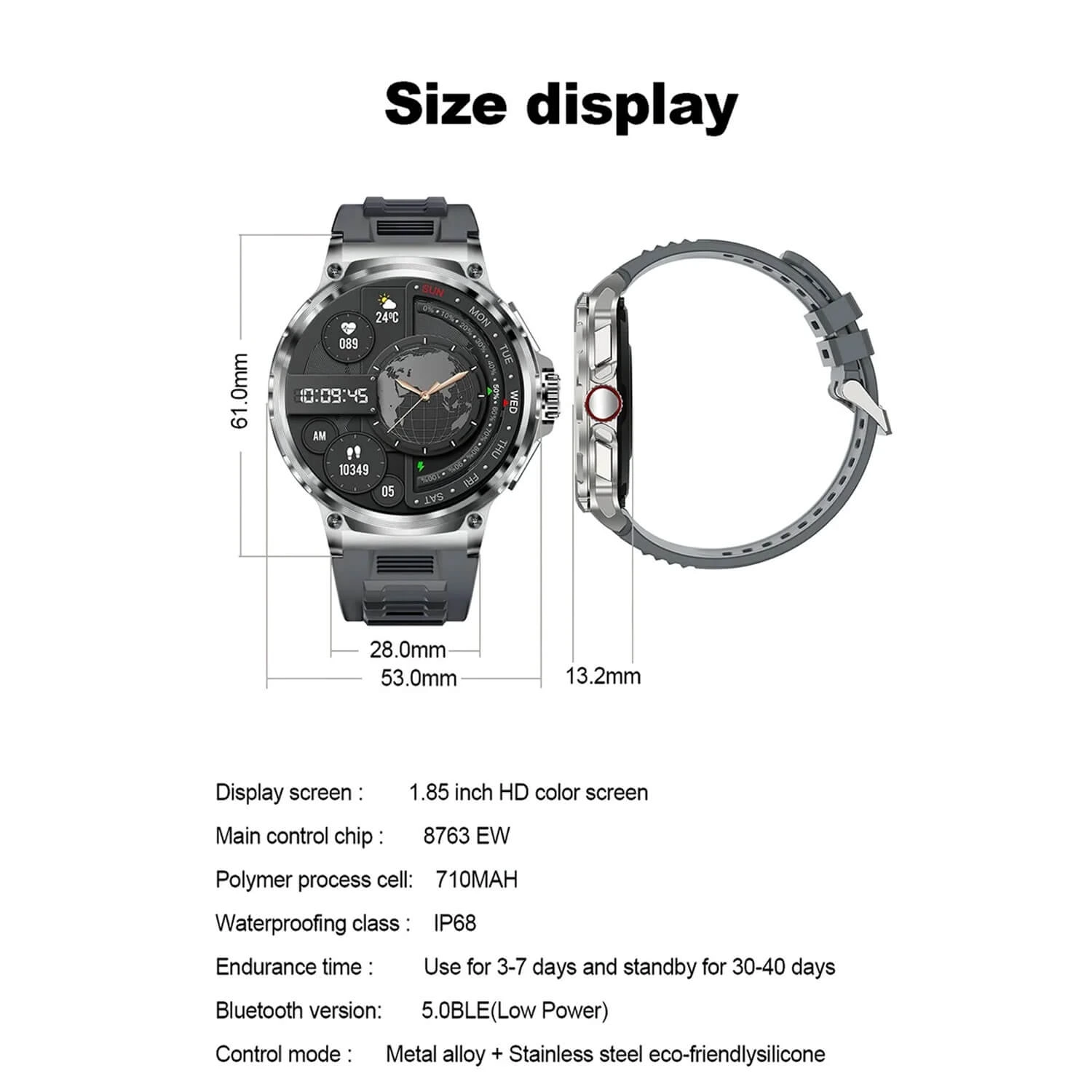 Smartwatch Microwear V69 - Black Silicone