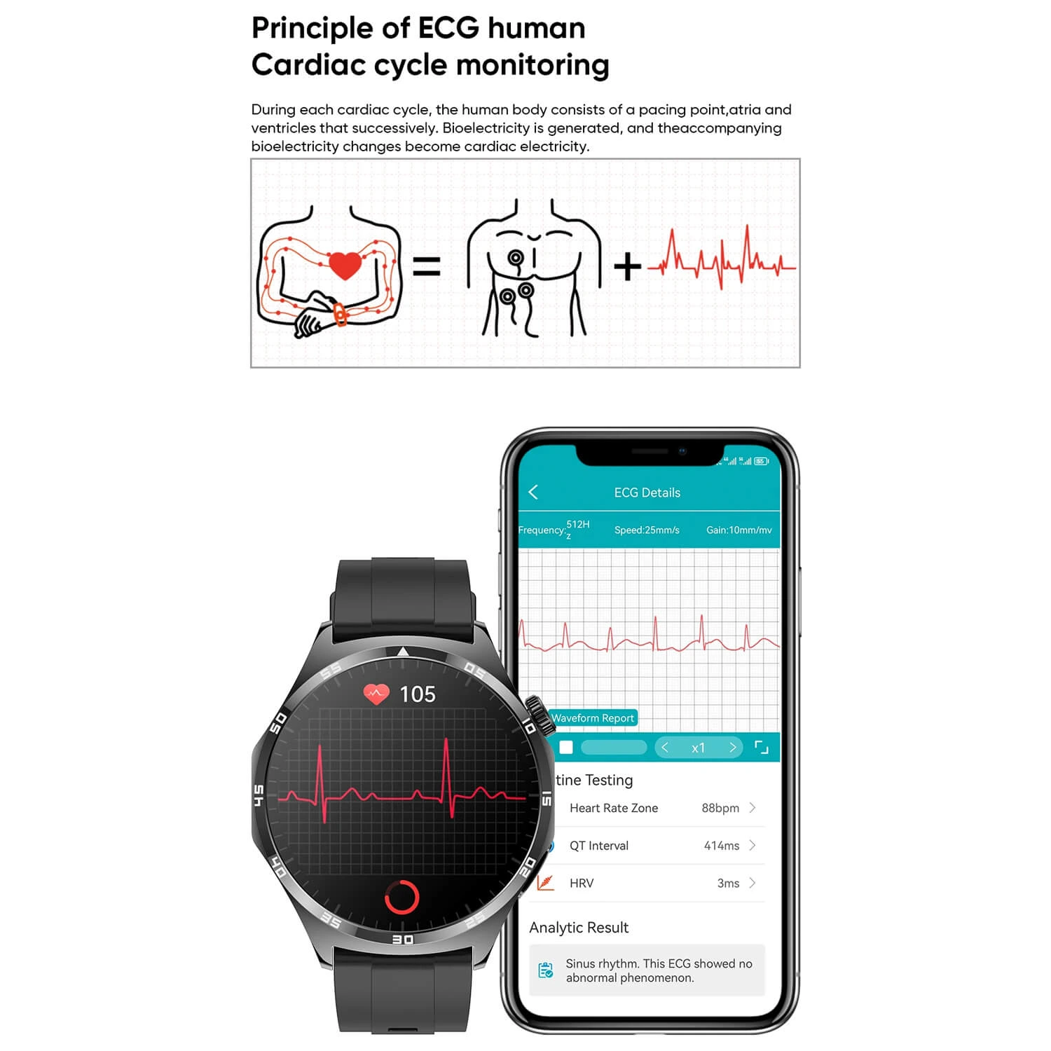Smartwatch Microwear MT300 - Black Silicone