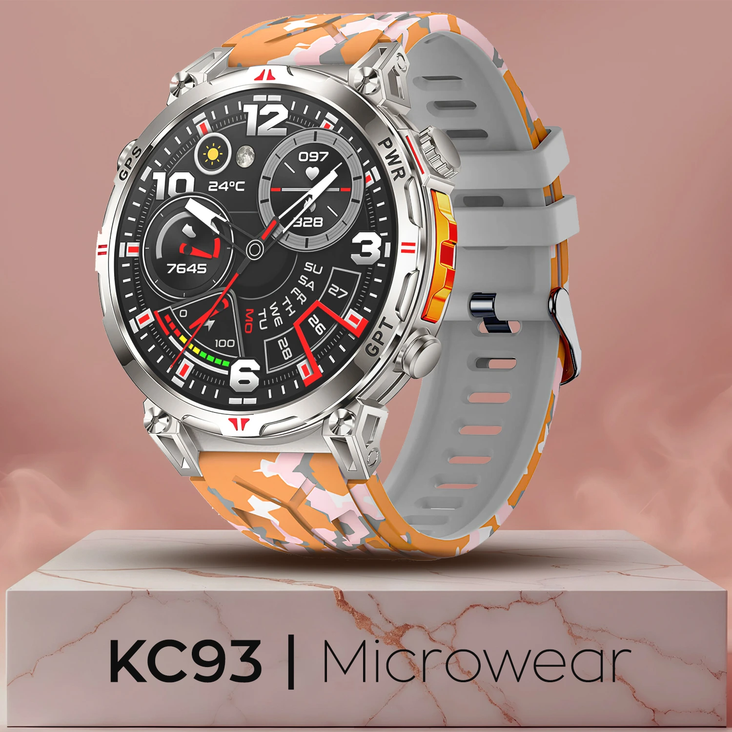 Smartwatch Microwear KC93 - Orange Camo Silicone