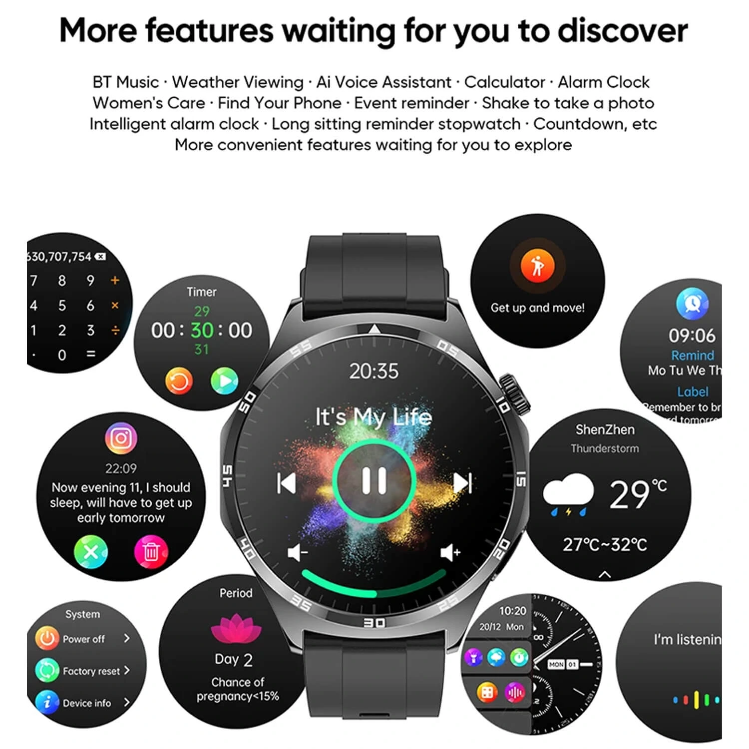 Smartwatch Microwear MT300 - Black Silicone