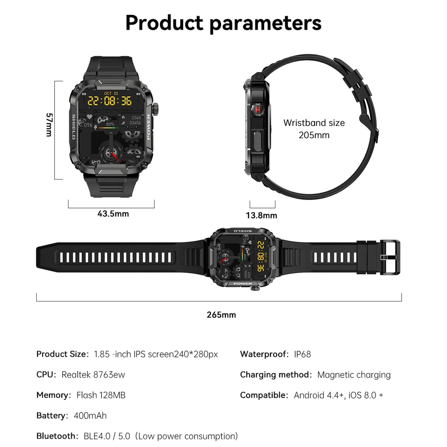 Smartwatch Microwear MK66- Black Silicone
