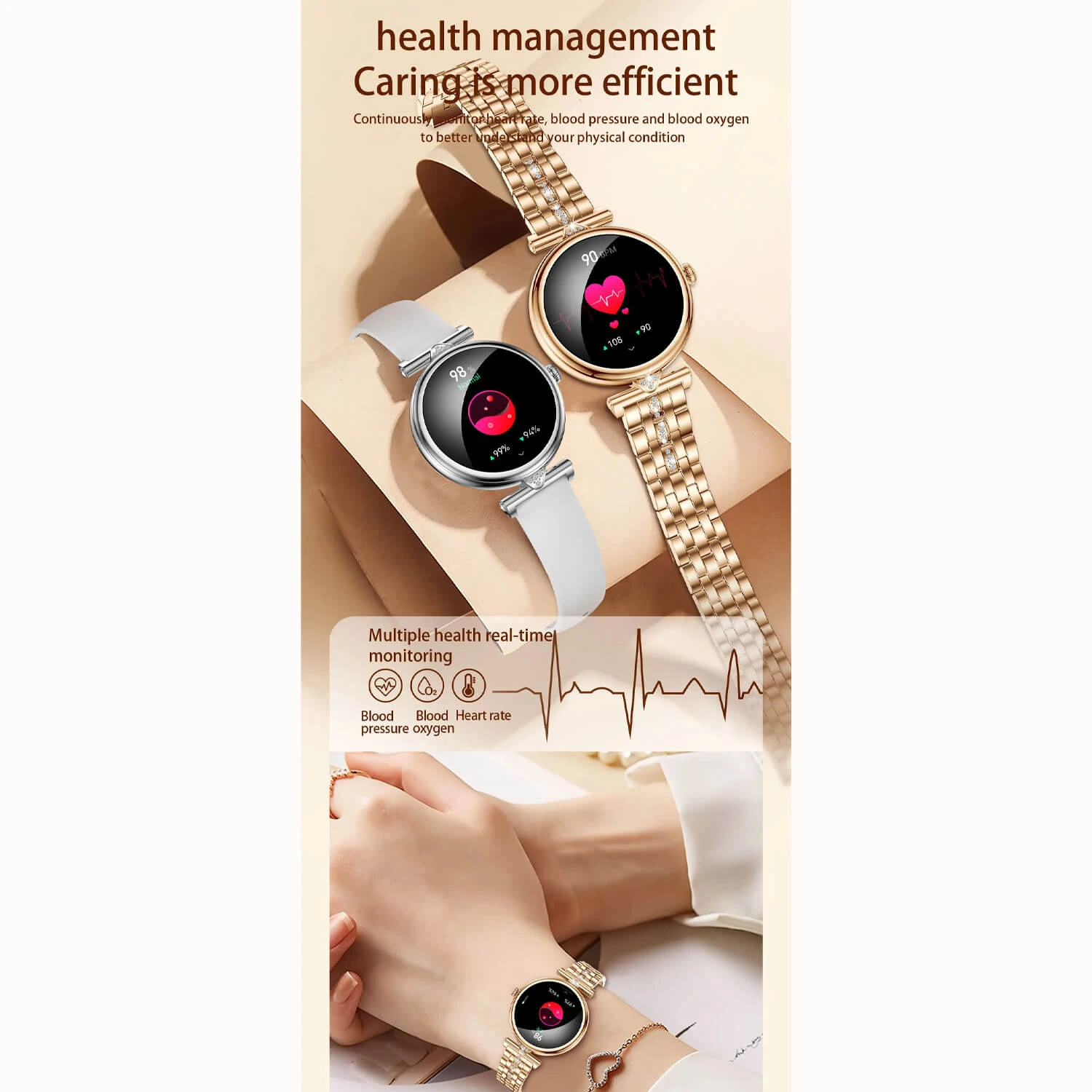Smartwatch Microwear AK73 - Gold Diamond Steel