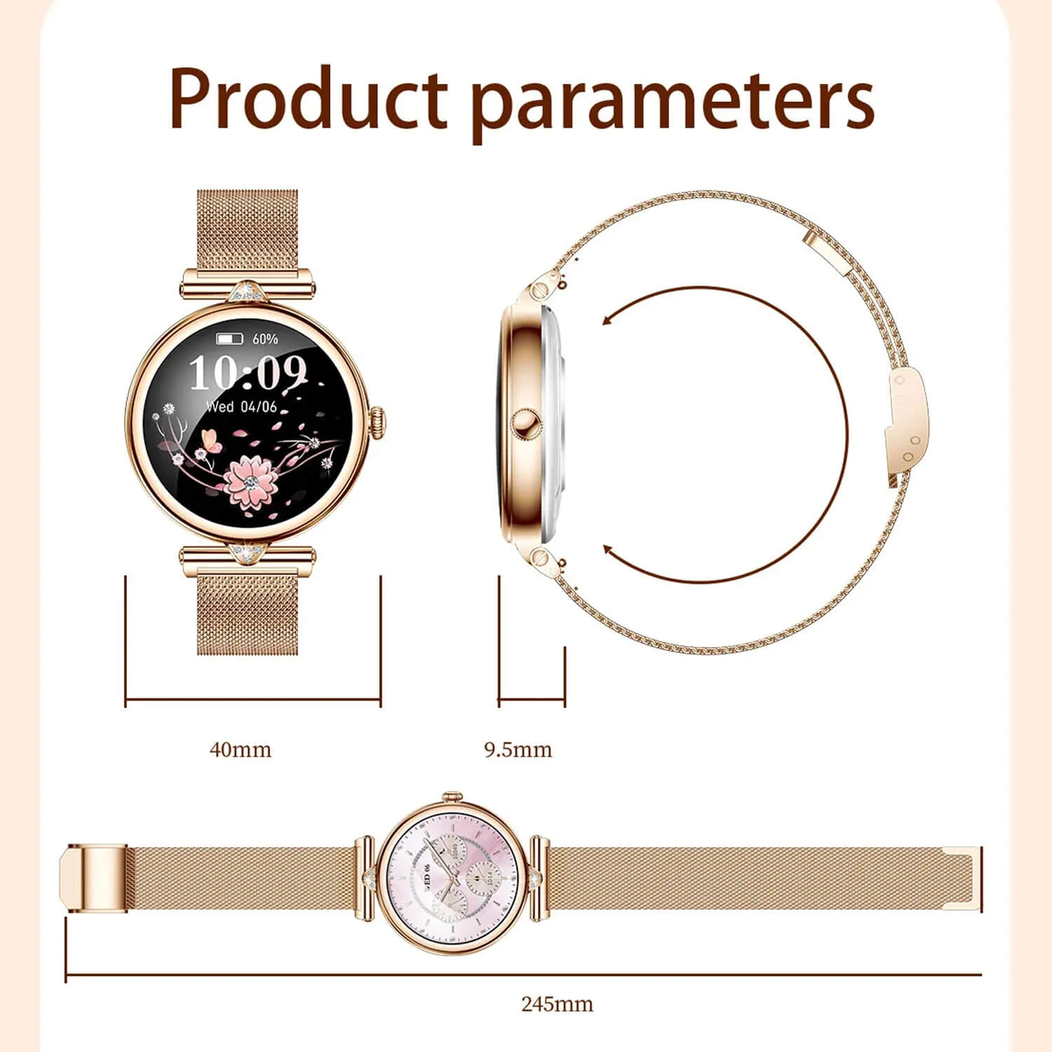 Smartwatch Microwear AK73 - Gold Diamond Steel