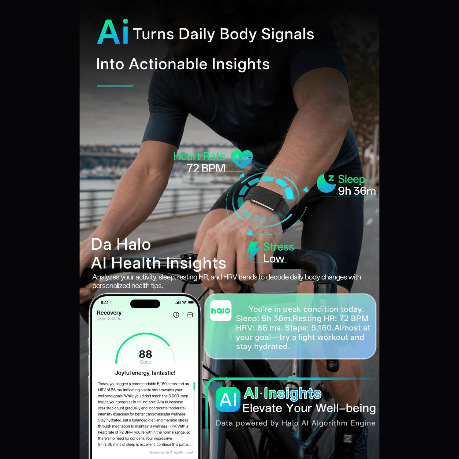 Microwear LC115 Fitness Tracker - Black Silicone
