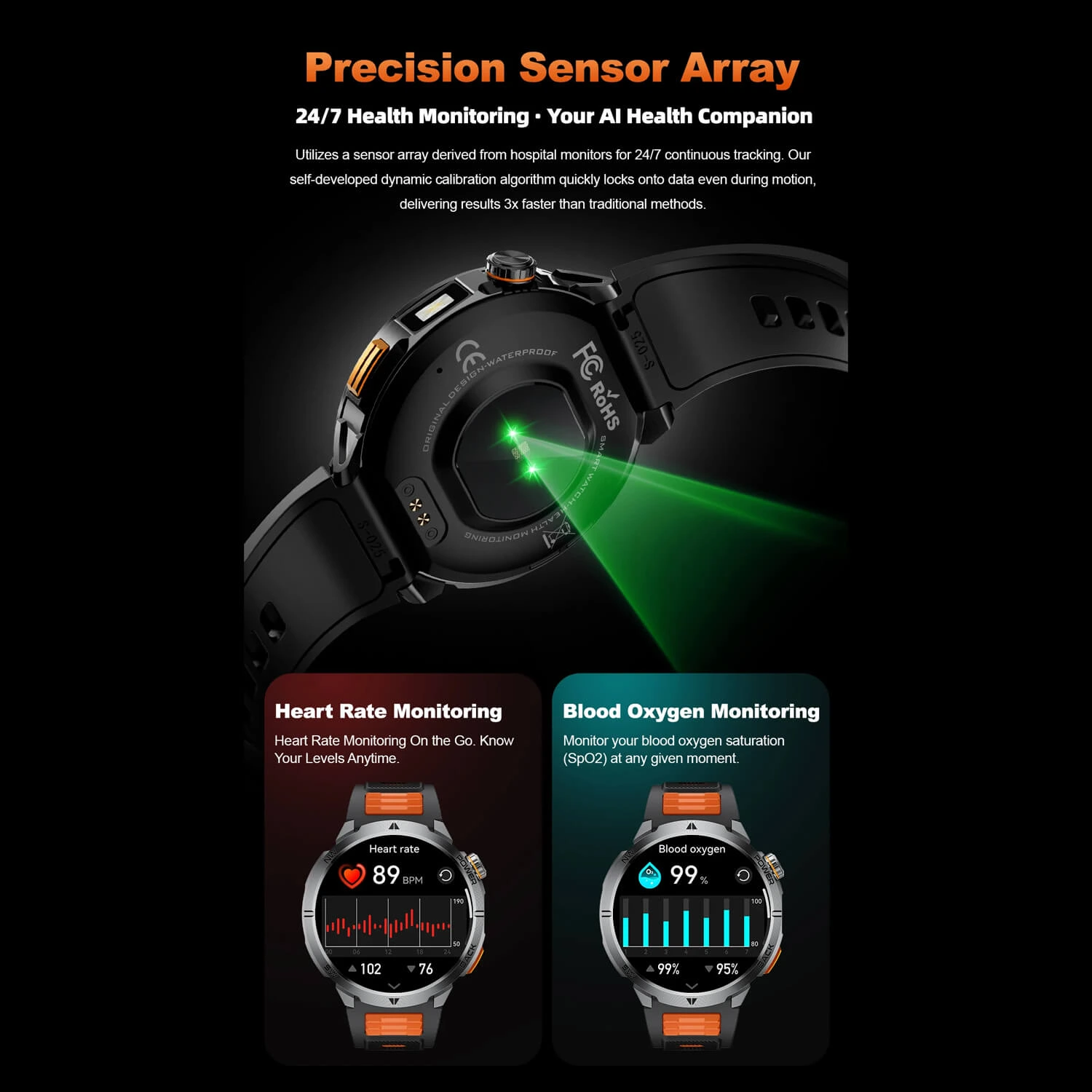 Smartwatch Microwear MT68 - Black Orange Silicone