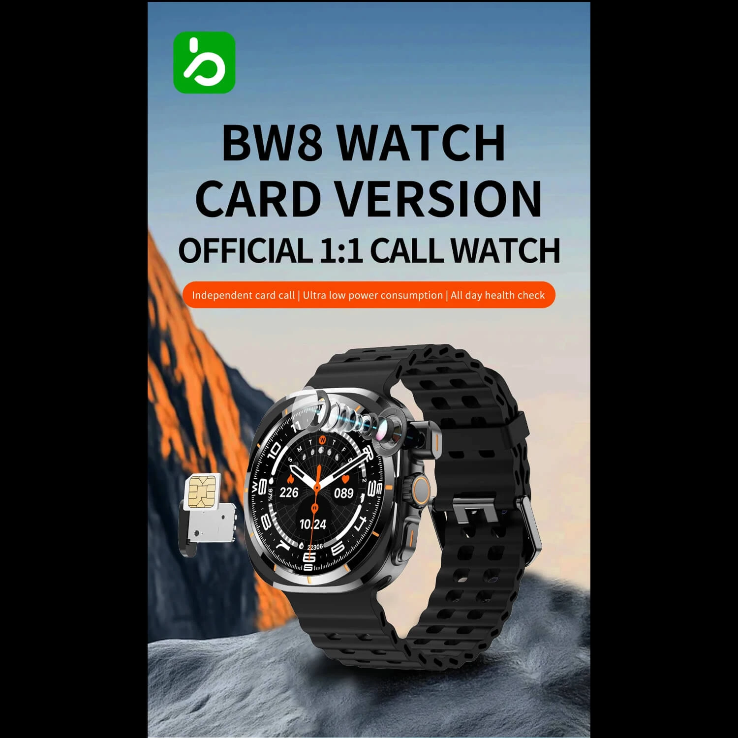 Smartwatch Microwear BW8 2G SIM CARD - Black Silicone
