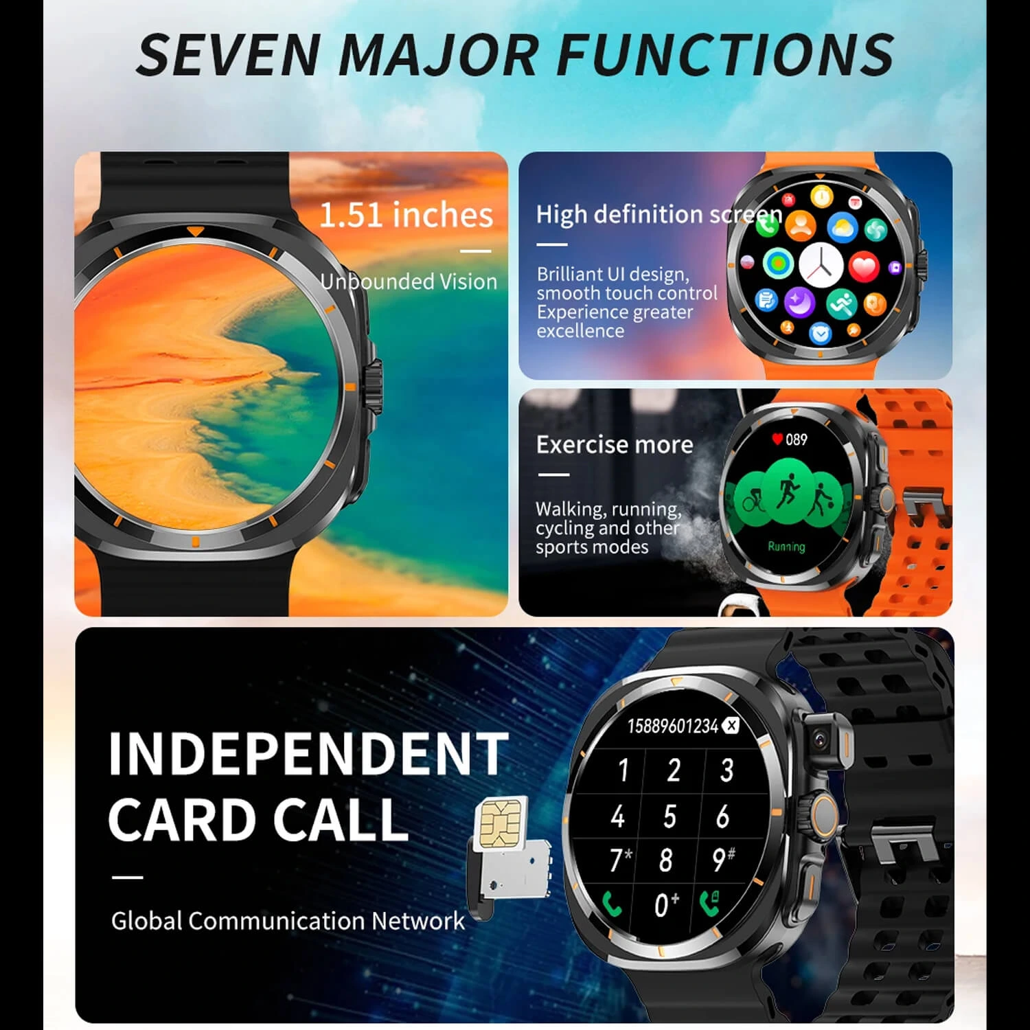 Smartwatch Microwear BW8 2G SIM CARD - Black Silicone