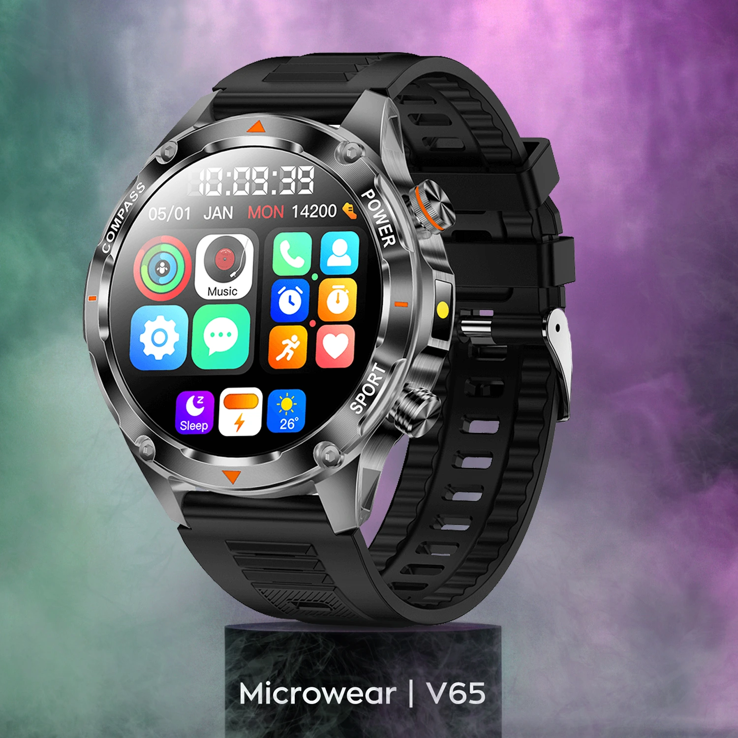 Smartwatch Microwear V65 - Black Silicone