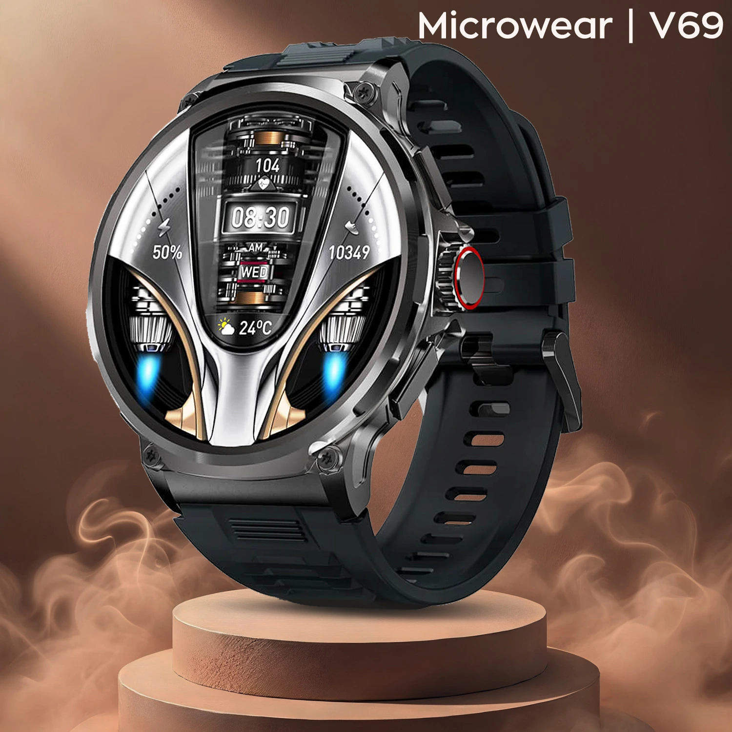 Smartwatch Microwear V69 - Black Silicone